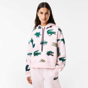 Lacoste Oversized Κουκουλοφόρος Fleece ανοιχτο ροζ | GP7826453