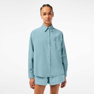 Lacoste Oversized βαμβακερα Poplin Shirt μπλε | EO0723149