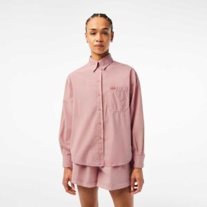 Lacoste Oversized βαμβακερα Poplin Shirt ροζ | JH1645823