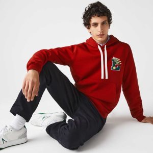 Lacoste Pennants L Badge Κουκουλοφόρος βαμβακερα Fleece Sweatshirt κοκκινα | ZM3857092