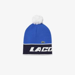 Lacoste Pom-Pom And Color-Block Beanie μπλε σκουρο μπλε μπλε ασπρα | LG9240168