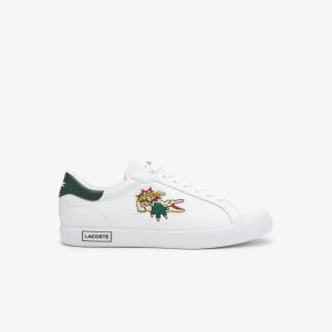 Lacoste Powercourt δερματινα ασπρα σκούρο πρασινο | WB6841593