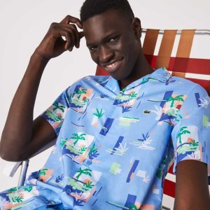 Lacoste Print βαμβακερα Voile Hawaiian μπλε ασπρα | PK6549081