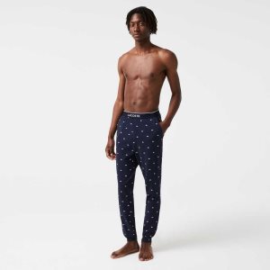 Lacoste Printed Jersey Pajama Pants σκουρο μπλε μπλε ασπρα | WP1263504
