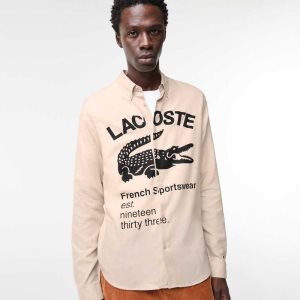 Lacoste Regular Fit Branded Flannel Μπεζ μαυρα | AY6295837