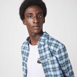 Lacoste Regular Fit Check Print Flannel μπλε πρασινο σκουρο μπλε μπλε | AO6798143