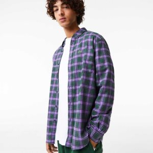 Lacoste Regular Fit Check Print Flannel πρασινο μωβ Μπεζ | KG8150379