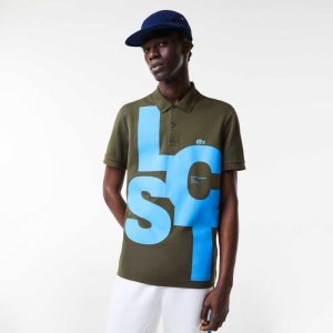 Lacoste Regular Fit Contrast Lettering Petit Pique Χακί πρασινο | VU2634719