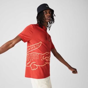 Lacoste Regular Fit Crocodile Print βαμβακερα Pique κοκκινα | BE5248306