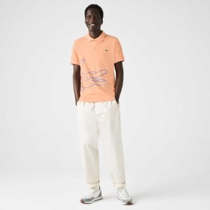 Lacoste Regular Fit Crocodile Print βαμβακερα Pique ανοιχτο πορτοκαλι | SN1573806