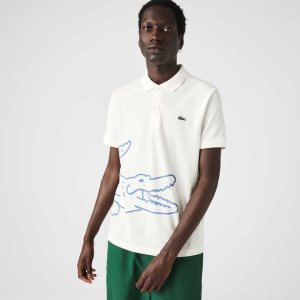 Lacoste Regular Fit Crocodile Print βαμβακερα Pique ασπρα | WH7254860