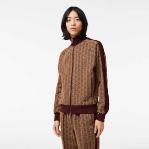 Lacoste Regular Fit Monogram Print Zip Μπεζ μπορντο | BH4029156