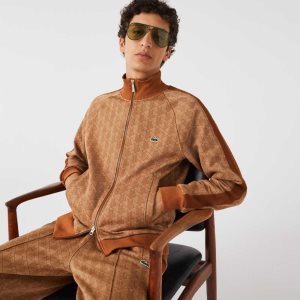 Lacoste Regular Fit Monogram Print Zip Μπεζ καφε | TQ2456970