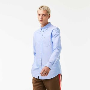 Lacoste Regular Fit Oxford βαμβακερα μπλε | QC6180723