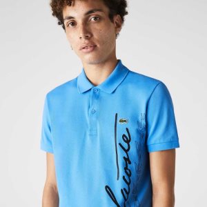 Lacoste Regular Fit Signature βαμβακερα Pique μπλε | AQ9526817