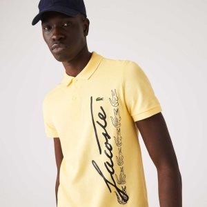 Lacoste Regular Fit Signature βαμβακερα Pique κίτρινα | KV3520741