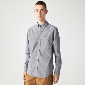 Lacoste Regular Fit βαμβακερα Poplin ασπρα σκουρο μπλε μπλε | EP9571382
