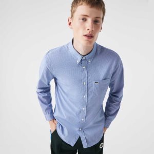 Lacoste Regular Fit βαμβακερα Poplin ασπρα μπλε | OB4190276