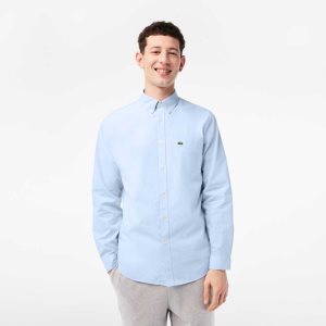 Lacoste Regular Fit βαμβακερα Poplin ασπρα μπλε | RM5863201