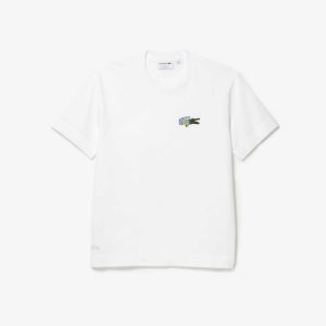 Lacoste Relaxed Fit Comic Effect Badge ασπρα | QC8041756