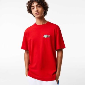 Lacoste Relaxed Fit Comic Effect Badge κοκκινα | JP3701826