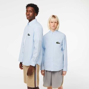 Lacoste Relaxed Fit Large Crocodile βαμβακερα Shirt μπλε | WU1748953