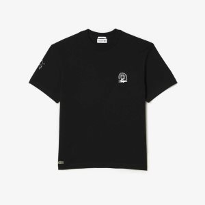 Lacoste Relaxed Fit Organic βαμβακερα Jersey μαυρα | DB1086543