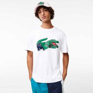 Lacoste Relaxed Fit Oversized Crocodile ασπρα | BU6829341