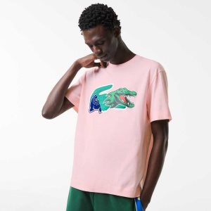 Lacoste Relaxed Fit Oversized Crocodile ανοιχτο ροζ | NJ0418596