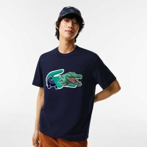 Lacoste Relaxed Fit Oversized Crocodile σκουρο μπλε μπλε | TW1850923