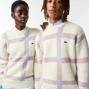 Lacoste Relaxed Fit Tartan Pattern Μαλλί Blend ασπρα κοκκινα μπλε | JD2148975
