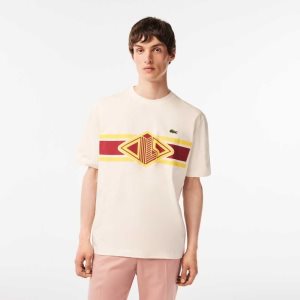 Lacoste Round Neck Loose Fit Printed ασπρα | VZ4658237