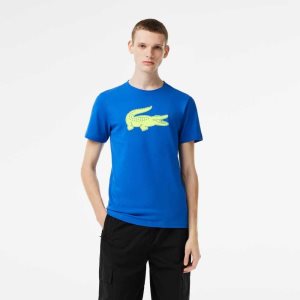 Lacoste SPORT 3D Print Crocodile Αναπνεύσιμος Jersey μπλε κίτρινα | EP9014732