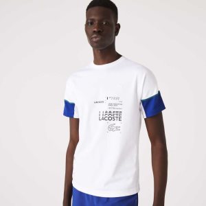 Lacoste SPORT Lettered Technical βαμβακερα ασπρα μπλε μαυρα ασπρα | EO2938041