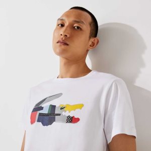 Lacoste SPORT Patchwork Crocodile Print βαμβακερα ασπρα | JE6751208