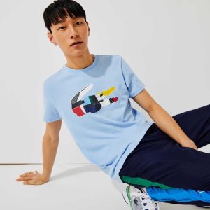 Lacoste SPORT Patchwork Crocodile Print βαμβακερα μπλε | TL4901623