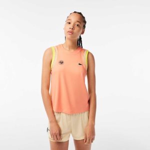 Lacoste SPORT Roland Garros Edition Cross Cut T-Shirt ανοιχτο πορτοκαλι κίτρινα | CZ6359247