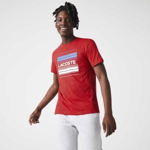 Lacoste SPORT Stylized Logo Print Organic βαμβακερα κοκκινα | VB4738506