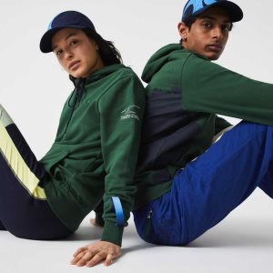 Lacoste SPORT x Theo Curin Organic βαμβακερα Hoodie πρασινο σκουρο μπλε μπλε | LM4826715