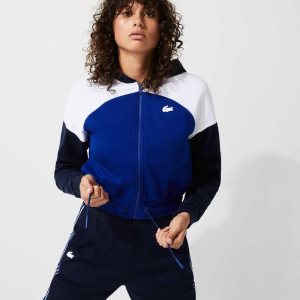 Lacoste SPORT Κουκουλοφόρος Organic βαμβακερα Zip σκουρο μπλε μπλε ασπρα μπλε | LN6278591