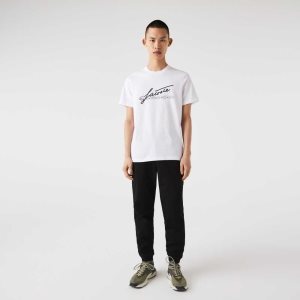 Lacoste Signature And Crocodile Print Crew Neck βαμβακερα ασπρα | DP5362489