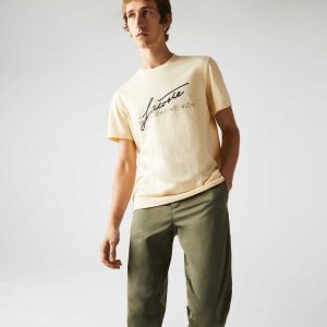 Lacoste Signature And Crocodile Print Crew Neck βαμβακερα κίτρινα | NC5320197
