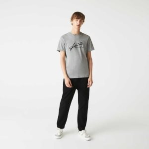 Lacoste Signature And Crocodile Print Crew Neck βαμβακερα γκρι | WT4759680