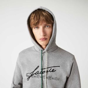 Lacoste Signature Flecked βαμβακερα Fleece Hoodie γκρι | KW8012369