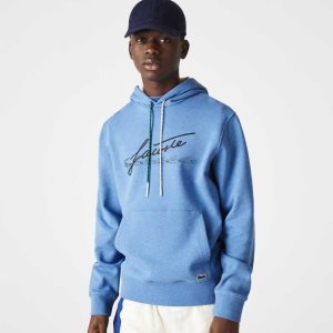 Lacoste Signature Flecked βαμβακερα Fleece Hoodie μπλε | PK9207358