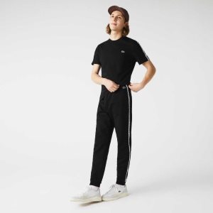 Lacoste Signature Ριγέ Colorblock Fleece Jogging Pants μαυρα | CU7510924