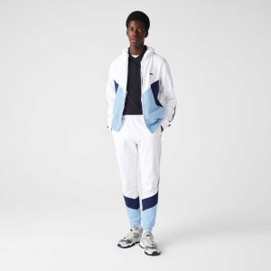 Lacoste Signature Ριγέ Colorblock Fleece Jogging ασπρα μπλε | EI1203786