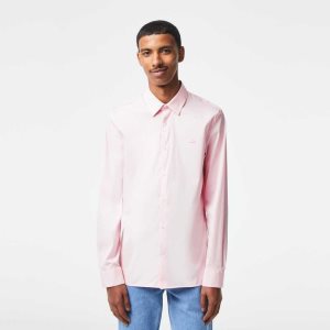 Lacoste Slim Fit French Collar βαμβακερα Poplin ανοιχτο ροζ | PM4071368
