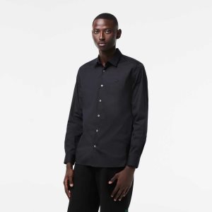 Lacoste Slim Fit French Collar βαμβακερα Poplin μαυρα | SE2075649
