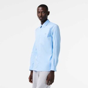 Lacoste Slim Fit French Collar βαμβακερα Poplin μπλε | WV4936058